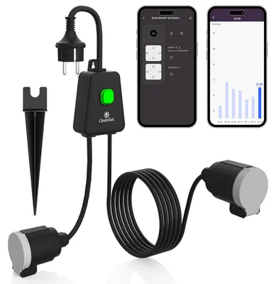 WLAN-Außensteckdose mit Timer, IP44, Strommessung, 16 A 3840 W, 2-fach