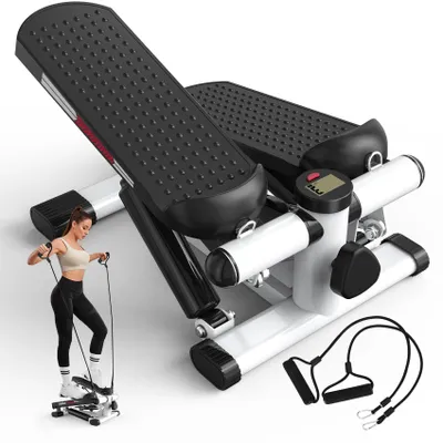 Produktbild von JASPORT ST1 Mini-Stepper, 2-in-1 mit Power Ropes, LCD, Einstellbarer Widerstand, für Bein- & Armtraining, Leise & Kompakt, max. 100kg Belastung ,weiß