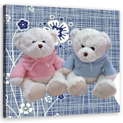 Produktbild von Leinwandbild Zwei Teddybären 40x40 Feeby Grau bild für die wand bereit zum aufhängen