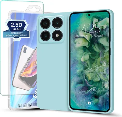 Produktbild von Hülle für Xiaomi 14T mit 9H Displayglas Displayschutz Plus Case Cover Bumper Silikon Softgrip Schutzhülle Farbe: Hellblau
