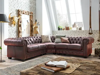 Produktbild von Ecksofa Chesterfield Echtleder rot