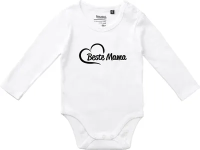 Produktbild von Huuraa Baby Body Beste Mama Herz 74 White  Baumwolle Fairtrade Langarmbody Geschenkidee