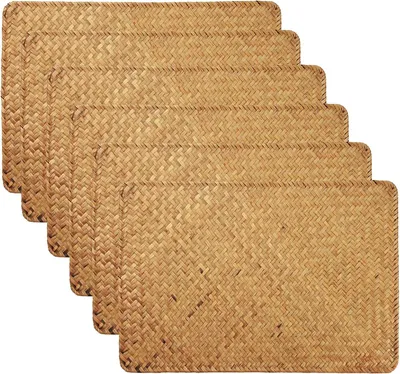 Immagine prodotto di Zeegras Tovagliette Rotan intrecciate rettangolari - Set di 6 - Tovagliette rotonde intrecciate naturali antiscivolo e termoisolanti