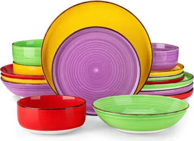 Produktbild von Belviano Serviesset – 16-teilig – 4 Personen – Rainbow Keramik – Essteller, tiefe Teller & Frühstücksteller – Bunt & Langlebig