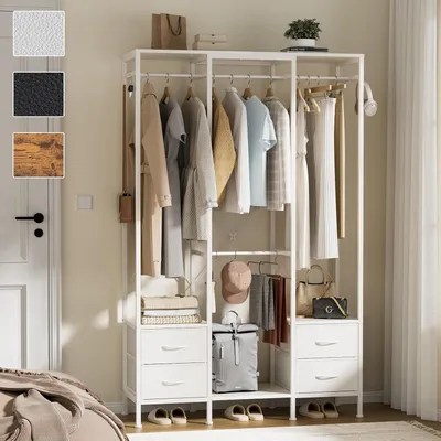 Image de Armoire ouverte - Rangement à vêtements - Porte-cintres - Armoire - Rangement pour vêtements - Avec 3 barres de suspension et 4 tiroirs