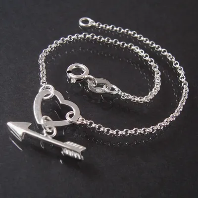 Produktbild von Armband Armkette 925 Silber Ankerkette Herz Amors Pfeil 19cm 15220-19