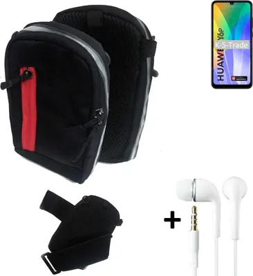 Produktbild von K-S-Trade Outdoor Gürteltasche Holster Umhängetasche + Kopfhörer kompatibel mit Huawei Y6p schwarz Handy Tasche Case travelbag Schutzhülle