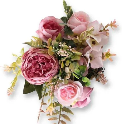 Produktbild von Kunstblumen - Rosafarbene Rosen - Ideal für Hochzeiten und Dekoration - Kunstpflanze - DIY und Handwerkskunst - Für Zuhause und Feiern - Peony-Design.