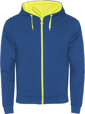 Produktbild von Roly SU1105 | Herren Fuji Sweat-Jacket, Slub Garn - Farbe: Royal Blue 05/Fluor Yellow 221 - Größe: L