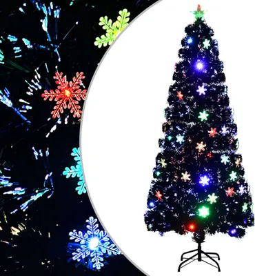 Immagine prodotto di The Living Store Albero di Natale con fiocchi di neve a LED nero 180 cm in fibra ottica