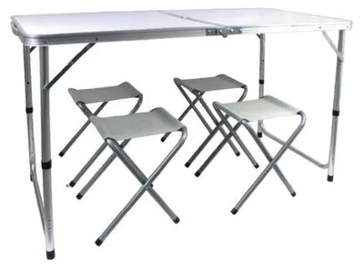Produktbild von Westerholt Camping Set 5-in-1 - Klapptisch mit 4 Hockern - Höhenverstellbar - Aluminiumgestell - Kompakt zusammenklappbar