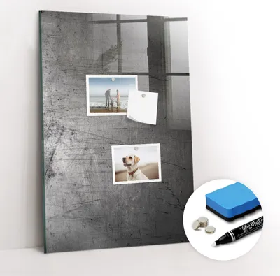 Produktbild von Magnetpinnwand Memoboard - Zubehörsatz - Weißer Marker + Schwamm + Magnete - 40 x 60 cm - Zerkratztes Metall