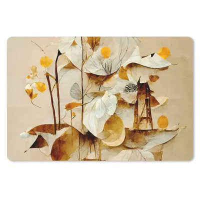 Produktbild von MuchoWow® Schreibtischunterlage Blumen - Weiß - Pflanzen - Vintage 60x40 cm - XXL Mauspad - Großes Mauspad
