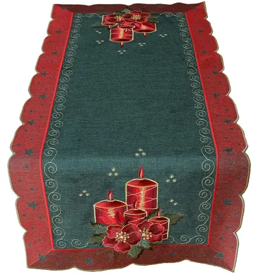 Immagine prodotto di Runner da tavola OLIVIA Candles Christmas in poliestere verde-rosso 40 x 90 cm