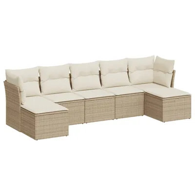 Produktbild von vidaXL 7-tlg. Garten-Sofagarnitur mit Kissen Beige Poly Rattan