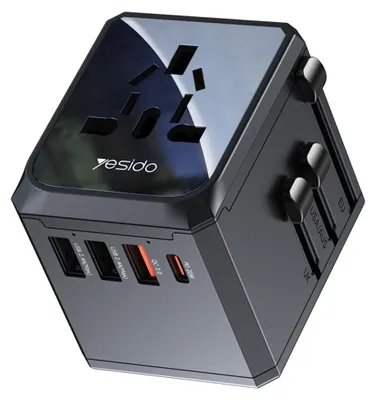 Obrázek produktu pro Yesido – Cestovní adaptér USB-C / USB 3.0 / 2× USB 2,4 A, rychlonabíječka – černý
