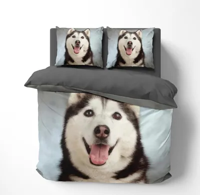 Produktbild von FEBE 3D Bettwäsche Husky Bettbezug-Set 135x200 + Kissenbezug 80x80 cm Wendebettwäsche 2 Teilig mit Reißveschluss