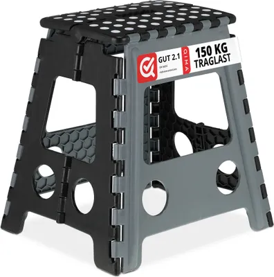Produktbild von Relaxdays Klapphocker faltbar, 10er Set Camping Hocker, Badhocker, bis 150 kg, Kunststoff, HBT 39x39x32 cm, grau/schwarz