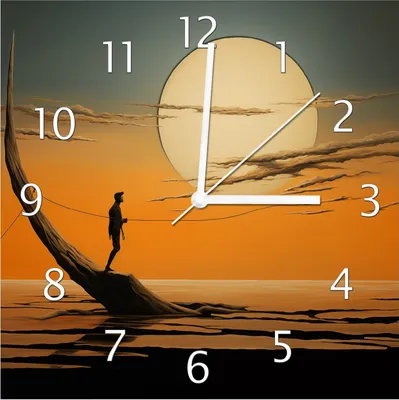 Produktbild von Wallario Design Wanduhr Einsam im Sonneruntergang aus Echtglas, Größe 30 x 30 cm