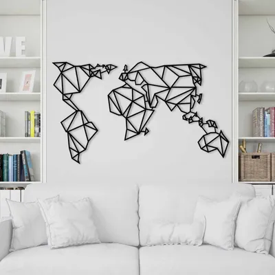 Immagine prodotto di Wallity, Mappa del mondo in metallo 4, decorazione da parete, nero, metallo, 140 x 80 cm