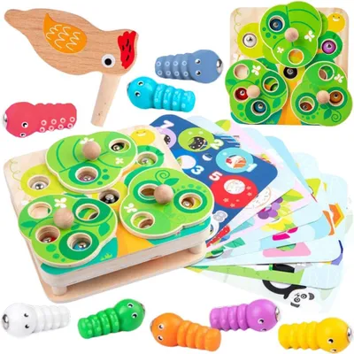 Immagine prodotto di Tooky Toy Gioco arcade in legno 2 in 1 Tira gli insetti per i bambini