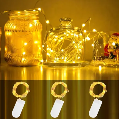 LED-Lichtkette 3er-Set, 2 m, 20 warmweiße LEDs, batteriebetrieben