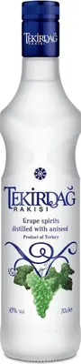 A bottle of Tekirdag Rakisi Raki on a white background.