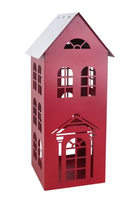 Produktbild von TrendLine Windlicht Metall Haus 45 x 19 cm rot-weiß