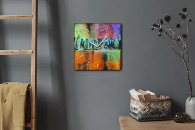 Produktbild von Coloray Hodiny Unikátní 30x30 cm  Tiché hodiny Pro obývací pokoj a kuchyň Nástěnné hodiny Plátno Bílé ručičky hodin - Město