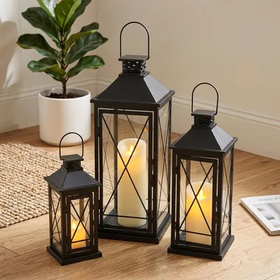 Immagine prodotto di Set di 3 lanterne decorative per candele, adatte sia per interni che per esterni