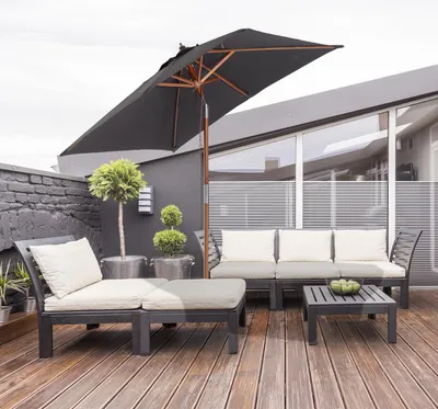 Zdjęcie produktu dla Parasol ogrodowy Outsunny 200 x 150 x 235 cm, składany, 3-poziomowy, regulowany, prostokątny, wodoodporny i odporny na promieniowanie UV, idealny na plażę, balkon, taras, ogród, ciemnoszary