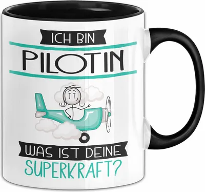 Produktbild von Pilotin Geschenk Tasse Ich Bin Pilotin Was Ist Deine Superkraft Geschenkidee Lustig Geburtstag Weihnachten (Schwarz)