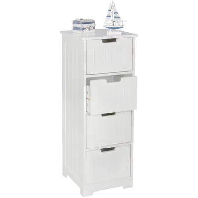 Produktbild von WOHNLING Design Badschrank Landhaus-Stil MDF-Holz 30 x 83 x 30 cm weiß Badezimmerschrank klein 4 Schubladen Beistellschrank Mehrzweckschrank