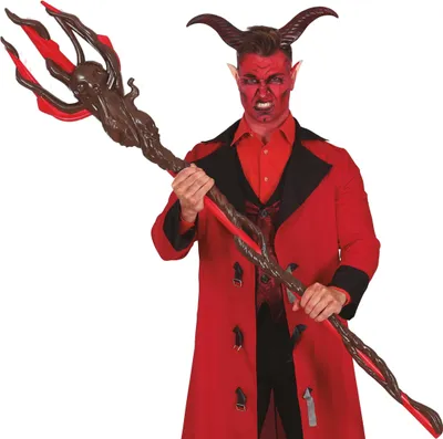 Produktbild von Dämonen Stab Komplettset Rot Schwarz Halloween Zubehör Dreizack Accessoire Magischer Stab Kostüm Idee Schaurig Kreativ Styling Element Verkleidungs Accessoire Abenteurer, Farbe: Braun