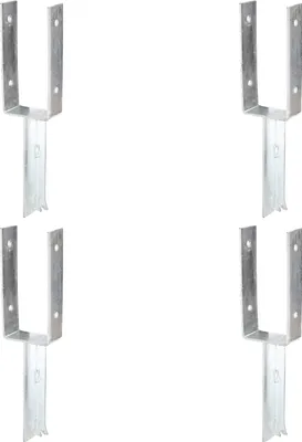 Immagine prodotto di Supporti per pali a U Alberts 4 pezzi con ancoraggi in ferro a T, 91x200 mm, zincati a caldo, da cementare, ancoraggi da 200 mm