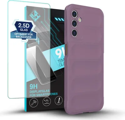 Produktbild von Handy Hülle für Samsung Galaxy A14 5G mit 9H Displayglas Displayschutz Plus Grip Case Cover Schutzhülle Softgrip Farbe: Violett