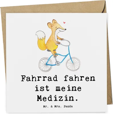 Produktbild von Mr. & Mrs. Panda Grußkarte Fuchs Fahrrad fahren - Weiß - Geschenk, faltkarte, Radeln, anlasskarte, Trekking, Radsport, doppelkarte, Klappkarte, Mountainbiking