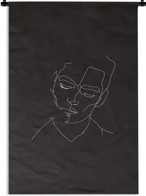Produktbild von MuchoWow® Wandteppich Wandbehang Mann - Strichzeichnung - Schwarz - Weiß 90x135 cm Tapisserie Dekoration Wandtuch - Baumwolle - Wandskulptur