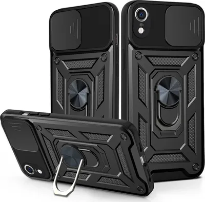 Produktbild von iPhone XR Hülle mit 360° Drehbarer Magnetische Ring Ständer Halter Dia Kameraschutz TPU Bumper Silikon Schutzhülle für iPhone XR Schwarz