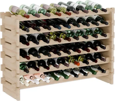 Produktbild von Lenmar Weinregal aus Holz für Flaschen, RW-STK-54, 54 Flaschen, 6 liegen, Beige, Wein, Flaschenregal, Kellerregal, Regale, Flaschenhalter, 68,3x100x30 cm