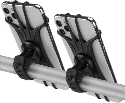 Produktbild von 2er-Pack Fahrrad-Handyhalterung, universell verstellbare, 360° drehbare, vibrationsdämpfende Silikon-Motorrad-Handyhalterung, kompatibel mit iPhone, Samsung Galaxy und anderen Geräten mit 4,7-6,8 Zoll