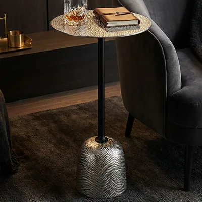Image de FineBuy Table d'appoint en aluminium 29 cm - Petite table d'appoint ronde en métal argenté - Table de salon design, table décorative, table basse, table en métal, faite à la main