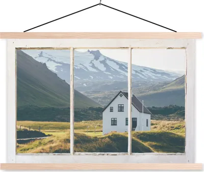 Produktbild von MuchoWow® Textilposter Aussicht - Haus - Berg 60x40 cm mit holzfarbenen Rahmen - Bilder