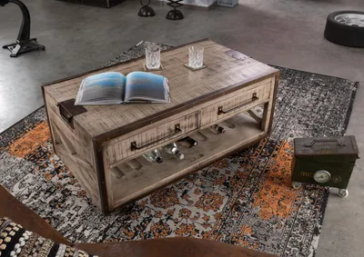 Produktbild von MASSIVMOEBEL24 Couchtisch Mango 112x61x55 braun lackiert HEAVY INDUSTRY #262