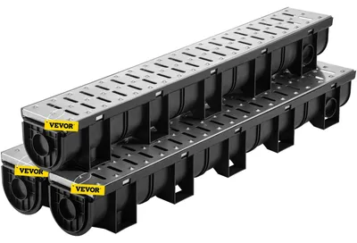 Image de VEVOR Kit Caniveau Extérieur, Lot de 3, Système de Drainage Tranchée Grille en Acier Inoxydable 15 x 13 x 100 cm, avec 3 Embouts, Connexion à Emboîtement, pour Drain Jardin, Allée, Piscine, Passerelle