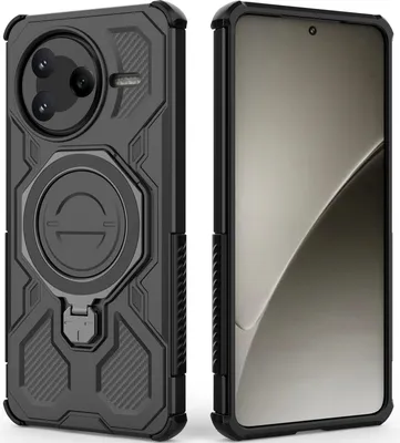 Obrázek produktu pro Odolný kryt na mobil pro Xiaomi Poco F7 Pro/Redmi K80, robustní pouzdro s prstenovým stojánkem, magnetický držák a stojánkem Černý
