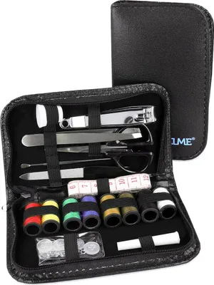 Produktbild von Reisenähset mit Maniküreset in Etui Kompaktes Reise Notfallset mit Nadeln Fäden Nagelschere Nagelfeile Zubehör Praktisches Nähset Set Zuhause Reise