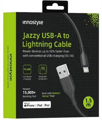 Produktbild von Innostyle Jazzy Usb Lightning Mfi Schnellladekabel Für Iphone Polyamid 2M Schwarz