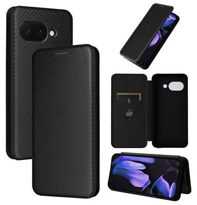 Produktbild von Für Google Pixel 9a Carbon Faser Textur Hybrid Flip Schutz Handy Hülle Schwarz