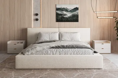Produktbild von MOEBLO Polsterbett aus Bouclé Bett 06 – Doppelbett mit Boucle Bezug, Kopfstütze, gepolstertes Kopfteil, Rahmenbettgestell, Bettkasten und Lattenrost - 160x200 - Cream (Anthology 20)